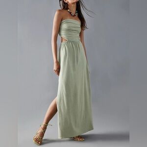 Free People Tangelica Strapless Cutout  Maxi Dress Sage Green 100% Cotton Sz L
